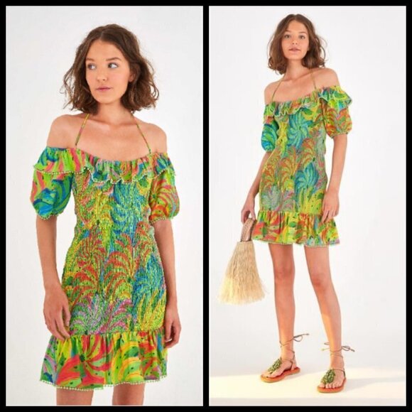 💕FARM RIO💕 Neon Banana Mini Dress Medium NWT